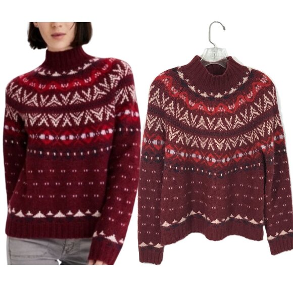 American Eagle Outfitters Sweaters - American Eagle Wool Blend Sweater Fair Isle Mock Burgundy Multicolor Women S